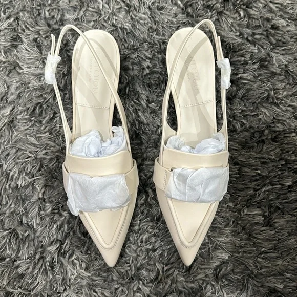 Charles & Keith Gabine Leather Interlocking Slingback Pumps in Chalk, Size 38/8‌ - Picture 3 of 7